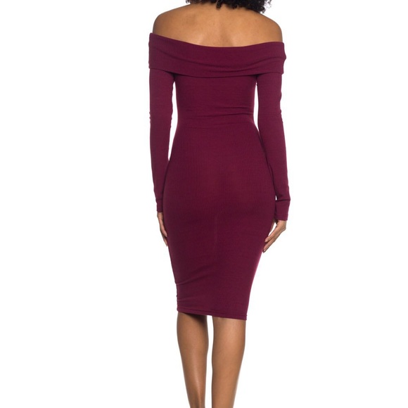 White Solid Stretch Ribbed Off Shoulder Dress - Picture 4 of 4